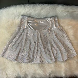 Sparkle Skirts (Boulder Athletic) White Silver Sparkly Swing Skirt w/comp shorts